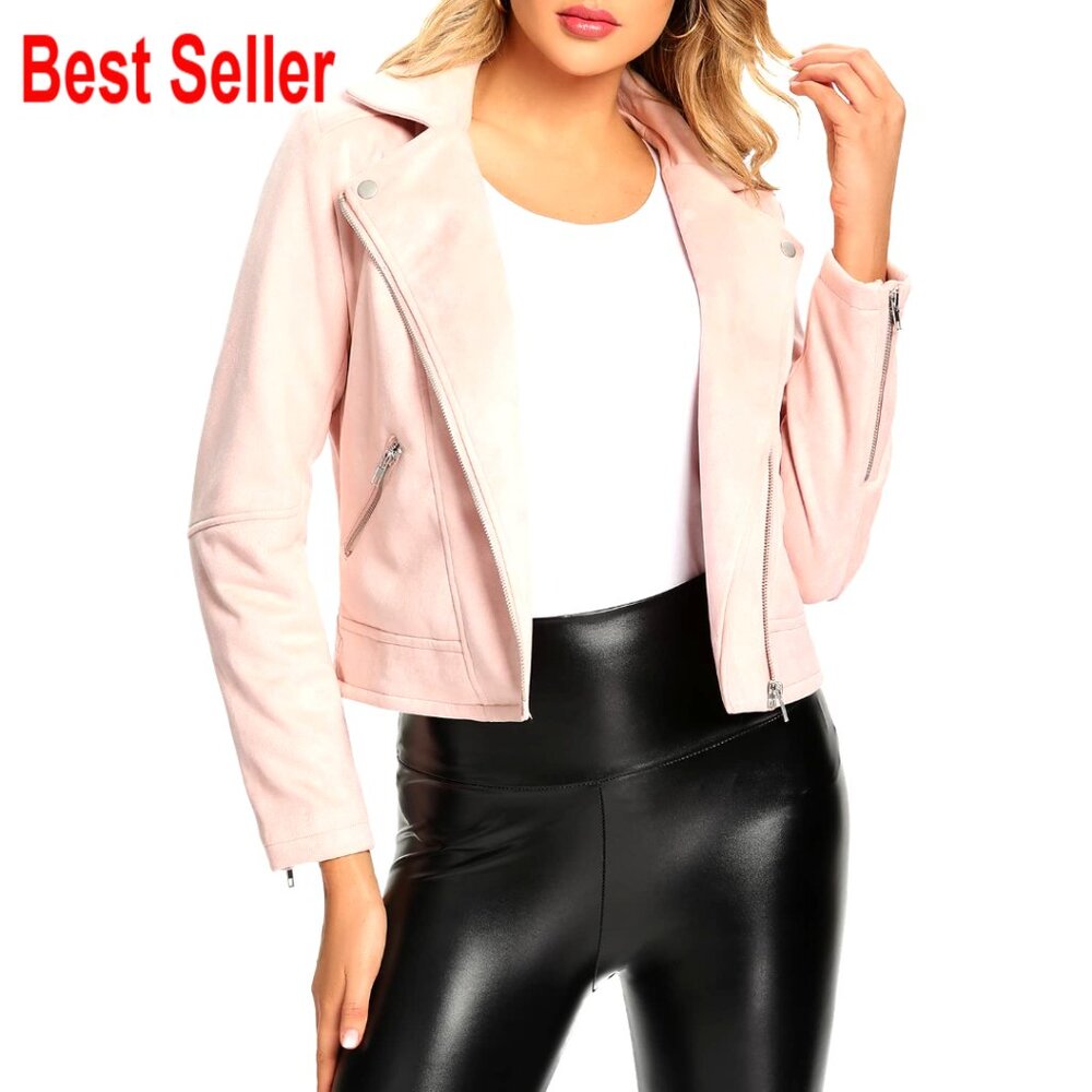 Faux Leather Moto Jacket, Soft Suede Fabric, Short Style, All Seasons